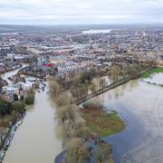 Aerial view of flooding in Oxford