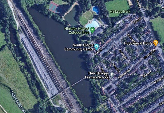 Hinksey Sidings sits across the lake from New Hinksey next to the railway tracks. Picture: Google Maps