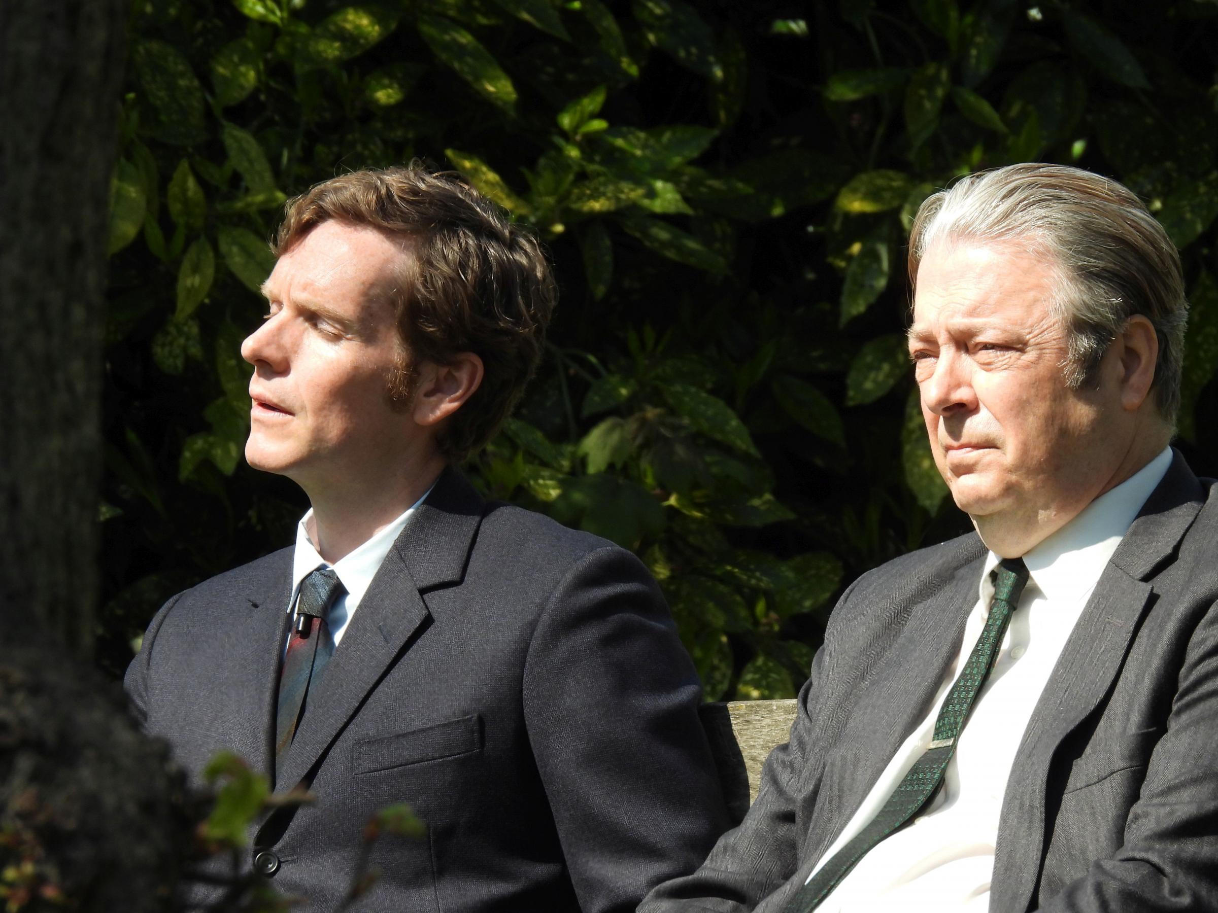 Shaun Evans and Roger Allam on set enjoy the sunshine Picture: Lorna Marie Kemble