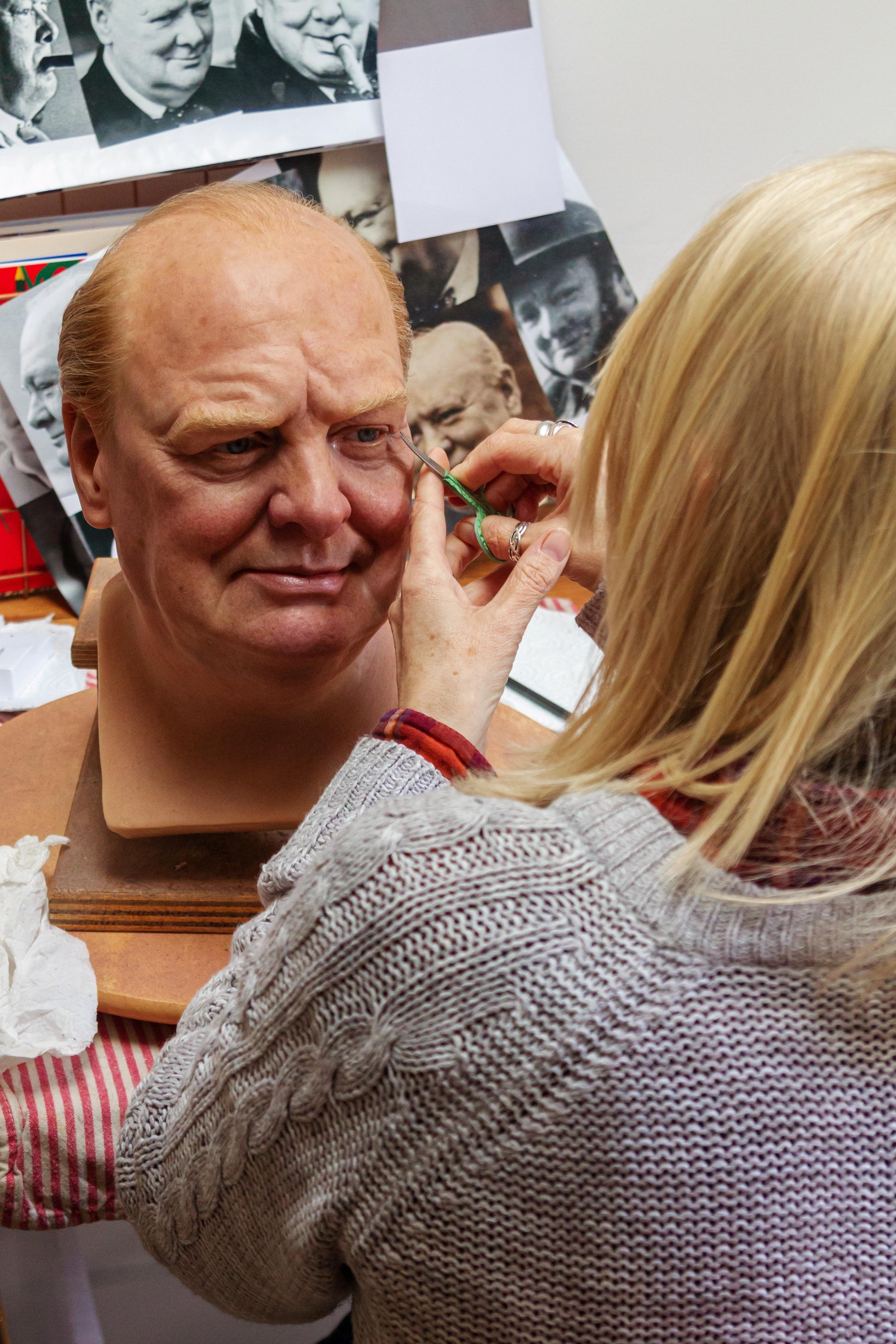 Artist Sue Day works on the waxwork model of Sir Winston Churchill Picture: Blenheim Palace 