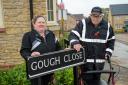 David Gough and Daughter-in-law Kerrie Gough next to the road sign named after their family.