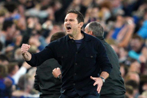 Everton boss Frank Lampard celebrates as the Toffees secured their safety