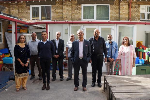 thisisoxfordshire: Recreated photo 55-years-later at New Hinskey school. Nshtro Raj, Mohan Masih, Bruce Lal (standing for his deceased father Kashmiri Lal, Hans Raj, Darsho Banta, Sarwan Suraina, Alvat Garewal, Albert Baker, Mercy Massey (from left to right).
