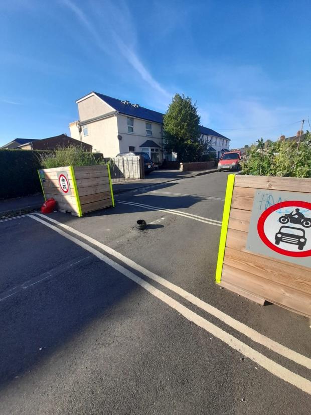 thisisoxfordshire: The LTN bollard removed by firefighters in Clive Road. Picture: Amir Steve Ali