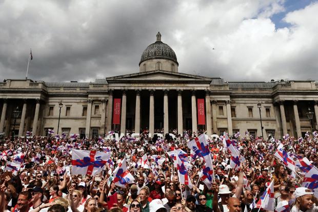 thisisoxfordshire: England fans during a fan celebration to commemorate England's historic UEFA Women's EURO 2022 triumph in Trafalgar Square. Credit: PA