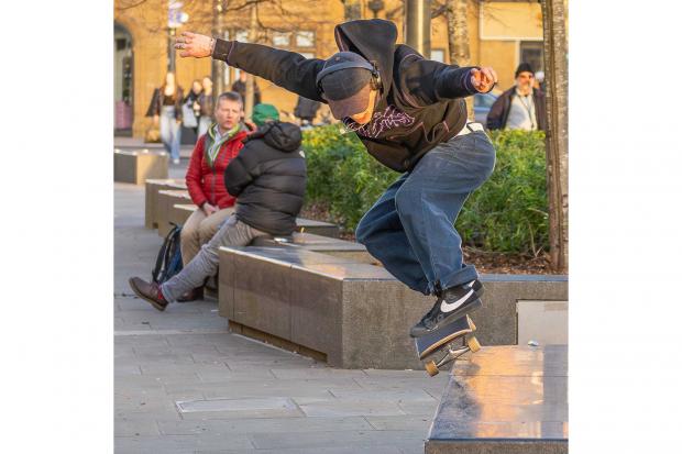 Skateboarding outside the Said Business School in Frideswide Square. Photo: Jason Hornblow