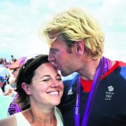 Andy Triggs Hodge celebrates with his wife Eeke